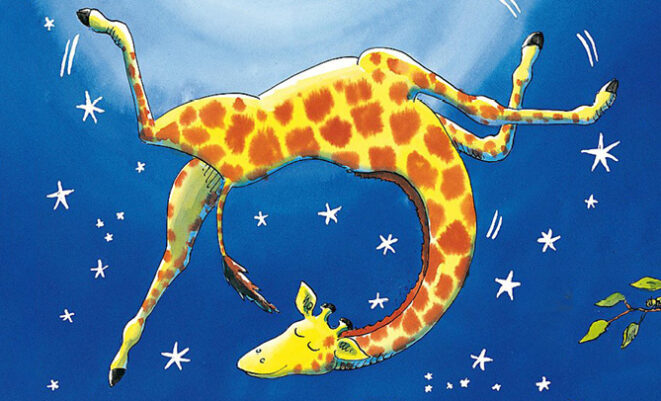 Cartoon giraffe spinning in the air