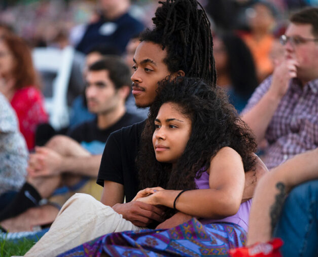 Patrons sitting and watching performance at Forest Park Concert