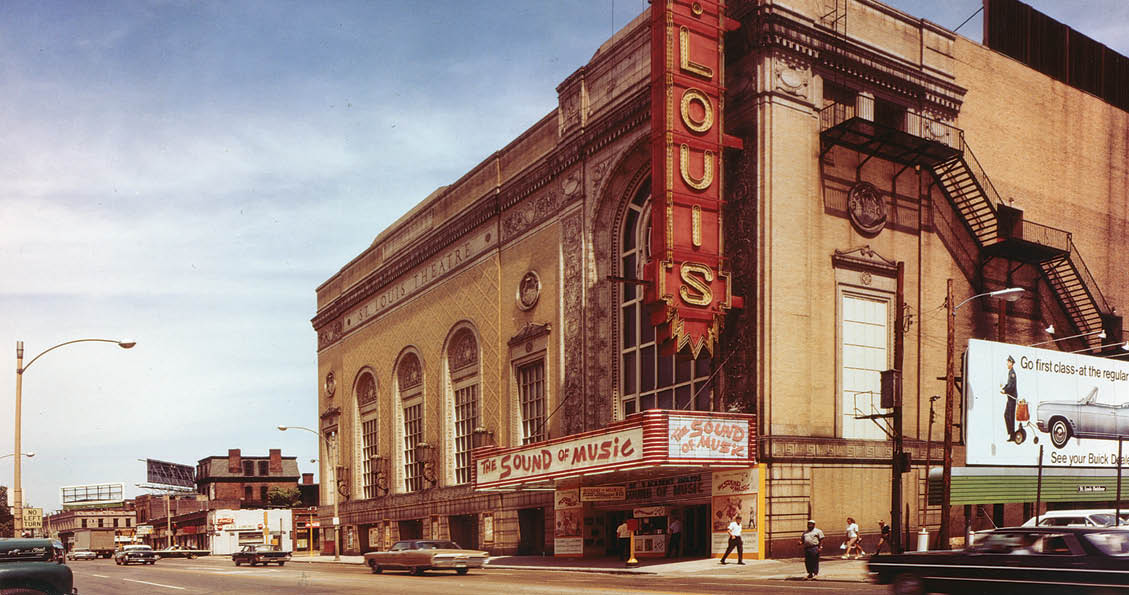 Exterior image of St. Louis Theatre showing "The Sound of Music"