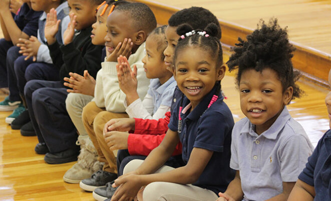 Elementary age students at a Symphony in Your School Jr. event.