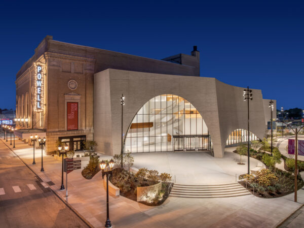 Exterior of the renovated and expanded Powell Hall at the Jack C. Taylor Music Center