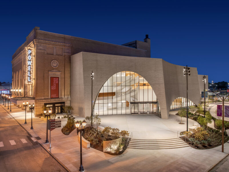 Exterior of the renovated and expanded Powell Hall at the Jack C. Taylor Music Center